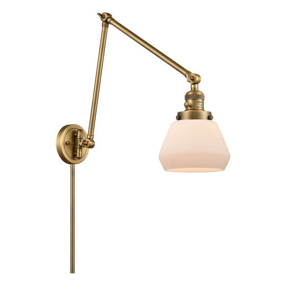 Fulton Swing Arm shown in the Brushed Brass finish with a Matte White shade