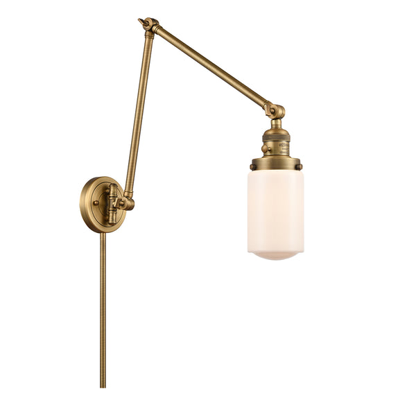 Dover Swing Arm shown in the Brushed Brass finish with a Matte White shade