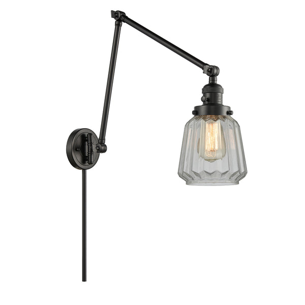 Chatham Swing Arm shown in the Matte Black finish with a Clear shade