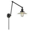 Halophane Swing Arm shown in the Matte Black finish with a Clear Halophane shade