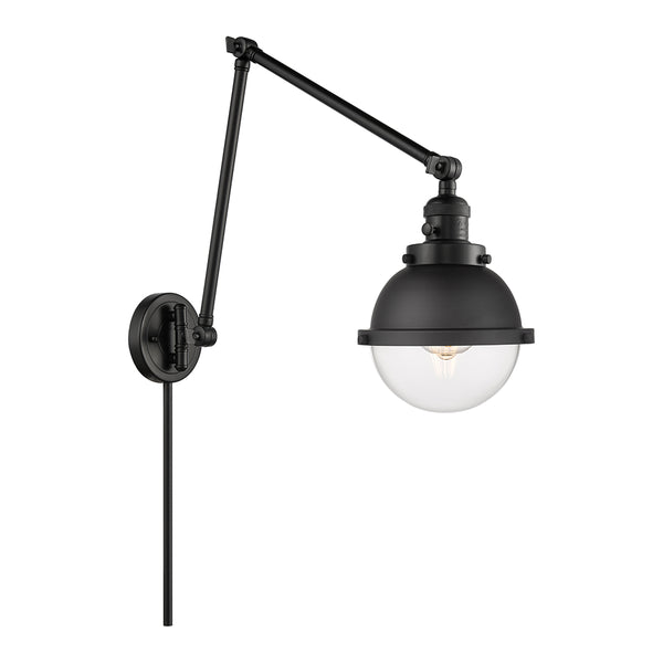 Hampden Swing Arm shown in the Matte Black finish with a Clear shade