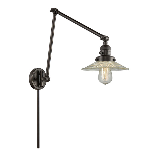 Halophane Swing Arm shown in the Oil Rubbed Bronze finish with a Clear Halophane shade