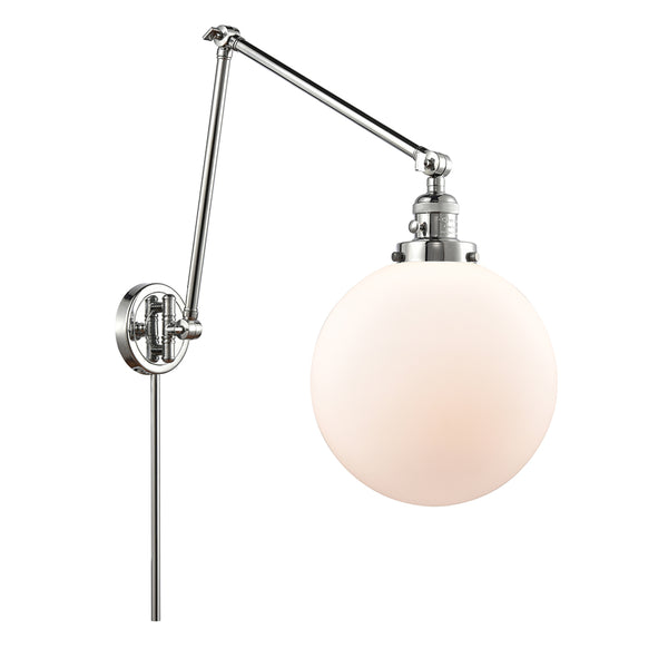Beacon Swing Arm shown in the Polished Chrome finish with a Matte White shade