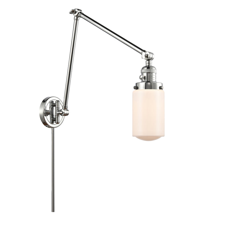 Dover Swing Arm shown in the Polished Chrome finish with a Matte White shade