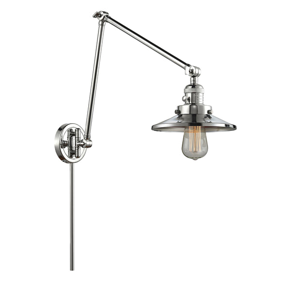 Railroad Swing Arm shown in the Polished Chrome finish with a Polished Chrome shade