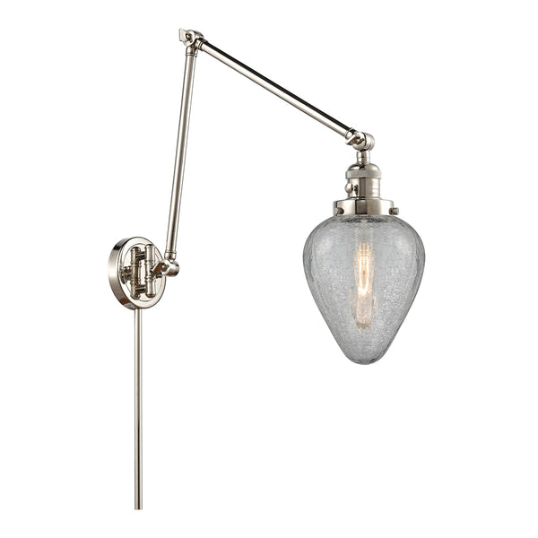 Geneseo Swing Arm shown in the Polished Nickel finish with a Clear Crackled shade