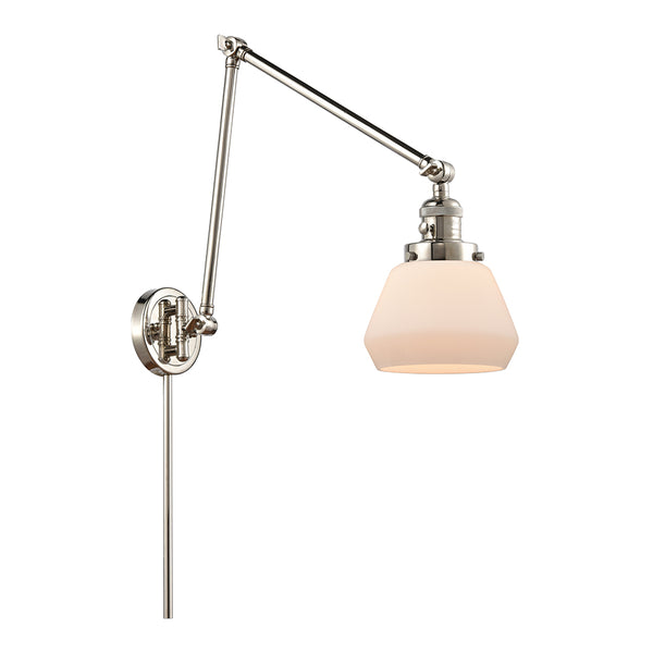 Fulton Swing Arm shown in the Polished Nickel finish with a Matte White shade