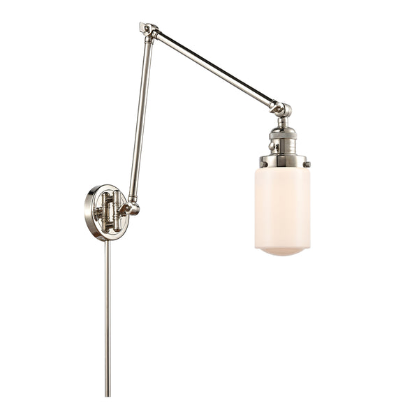 Dover Swing Arm shown in the Polished Nickel finish with a Matte White shade