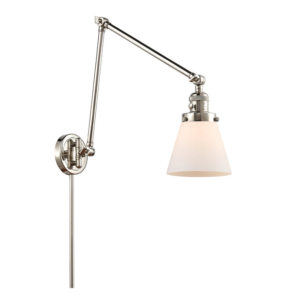 Cone Swing Arm shown in the Polished Nickel finish with a Matte White shade