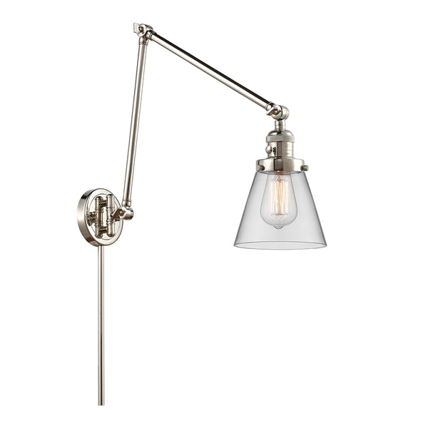Cone Swing Arm shown in the Polished Nickel finish with a Clear shade