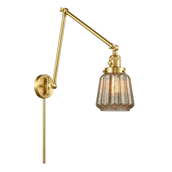 Chatham Swing Arm shown in the Satin Gold finish with a Mercury shade