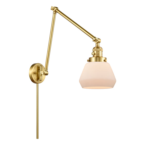 Fulton Swing Arm shown in the Satin Gold finish with a Matte White shade