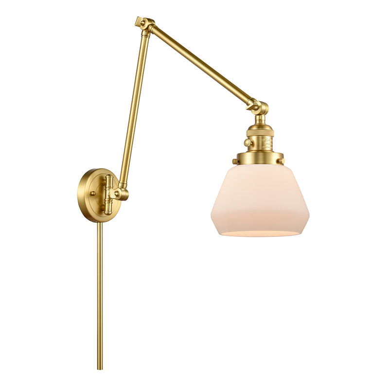 Fulton Swing Arm shown in the Satin Gold finish with a Matte White shade