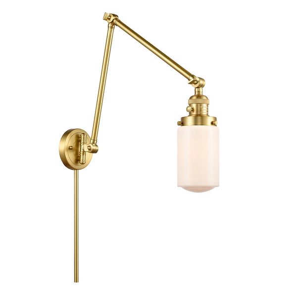 Dover Swing Arm shown in the Satin Gold finish with a Matte White shade