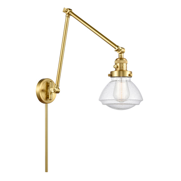 Olean Swing Arm shown in the Satin Gold finish with a Seedy shade