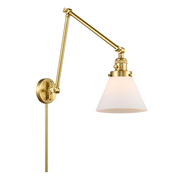 Cone Swing Arm shown in the Satin Gold finish with a Matte White shade