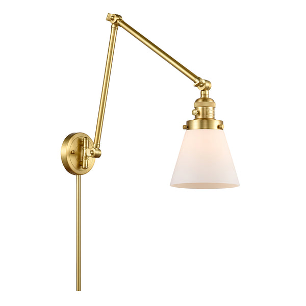 Cone Swing Arm shown in the Satin Gold finish with a Matte White shade
