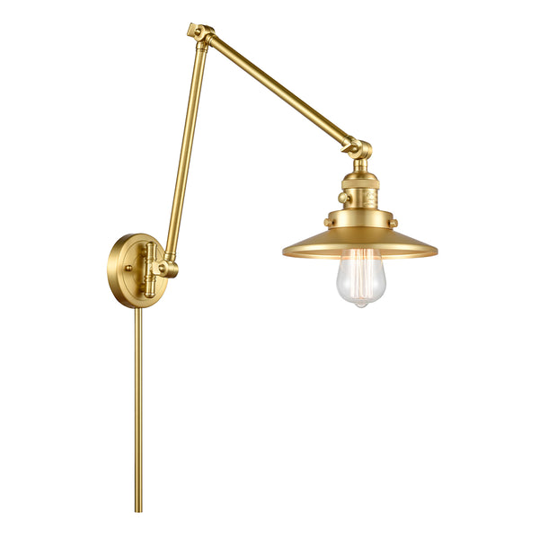 Railroad Swing Arm shown in the Satin Gold finish with a Satin Gold shade