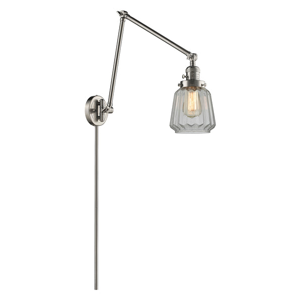 Chatham Swing Arm shown in the Brushed Satin Nickel finish with a Clear shade