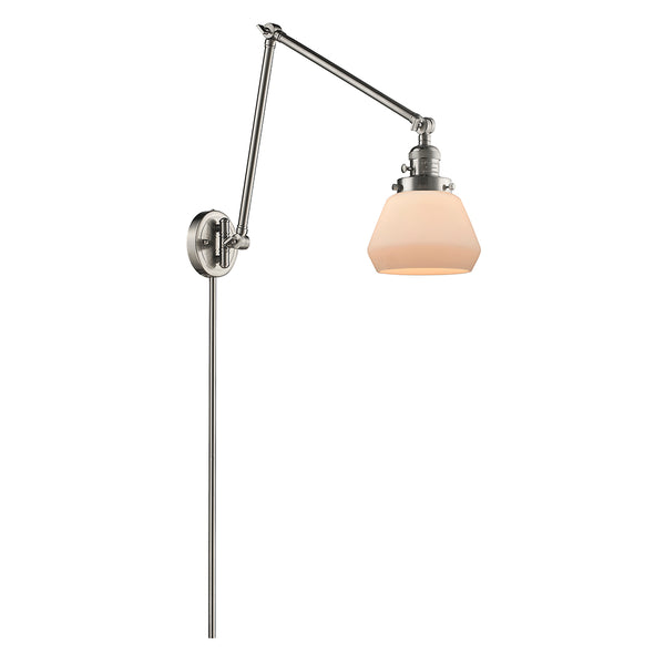 Fulton Swing Arm shown in the Brushed Satin Nickel finish with a Matte White shade