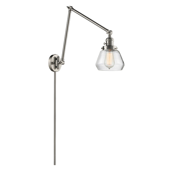 Fulton Swing Arm shown in the Brushed Satin Nickel finish with a Clear shade