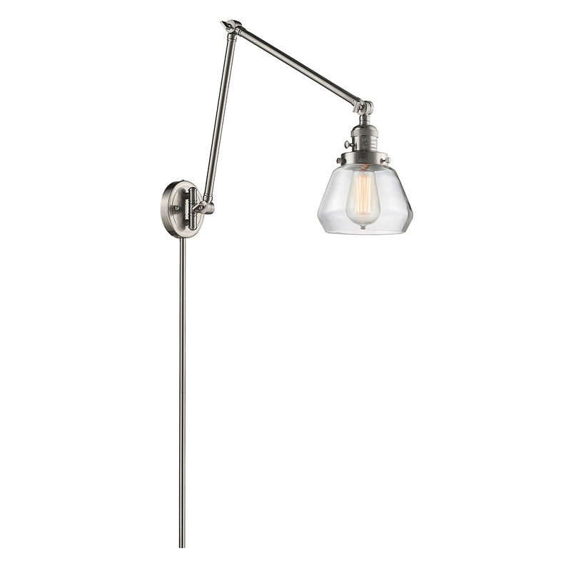 Fulton Swing Arm shown in the Brushed Satin Nickel finish with a Clear shade