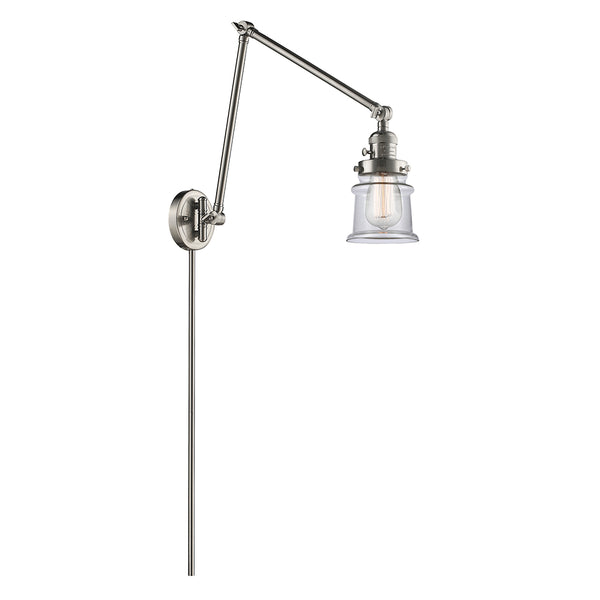 Canton Swing Arm shown in the Brushed Satin Nickel finish with a Clear shade