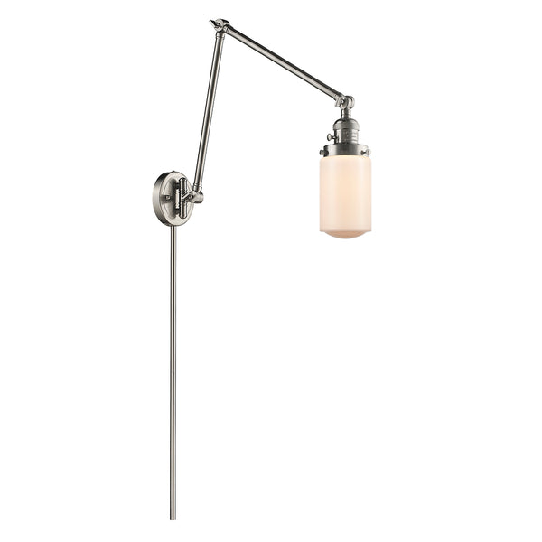 Dover Swing Arm shown in the Brushed Satin Nickel finish with a Matte White shade