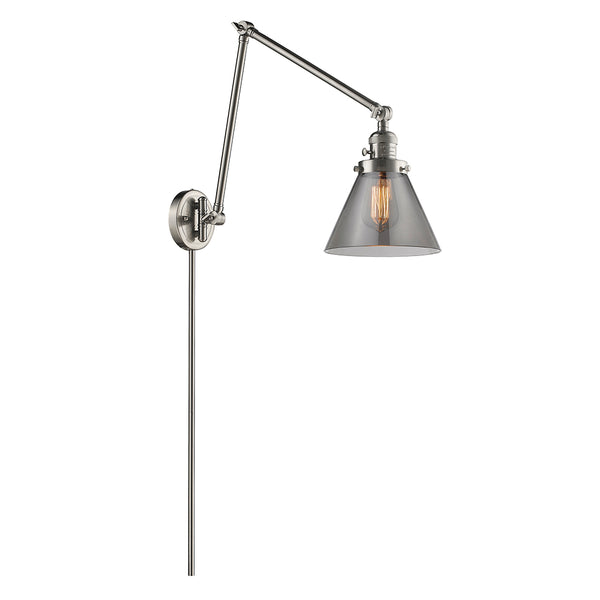 Cone Swing Arm shown in the Brushed Satin Nickel finish with a Plated Smoke shade