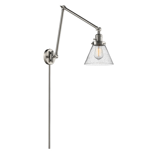Cone Swing Arm shown in the Brushed Satin Nickel finish with a Seedy shade