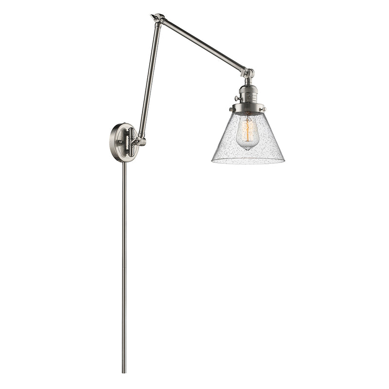 Cone Swing Arm shown in the Brushed Satin Nickel finish with a Seedy shade
