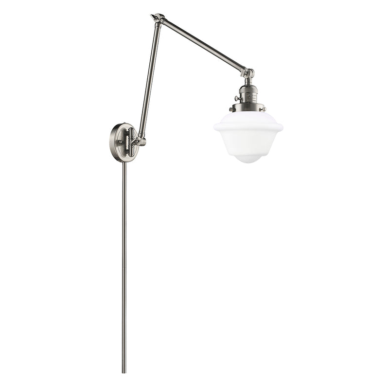 Oxford Swing Arm shown in the Brushed Satin Nickel finish with a Matte White shade