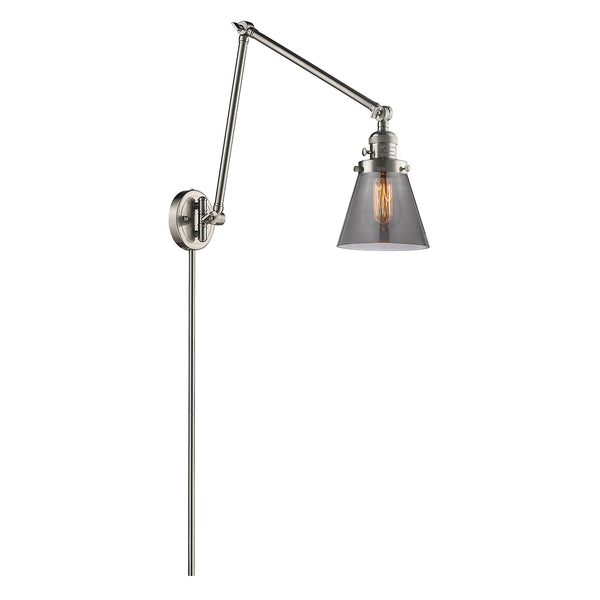 Cone Swing Arm shown in the Brushed Satin Nickel finish with a Plated Smoke shade