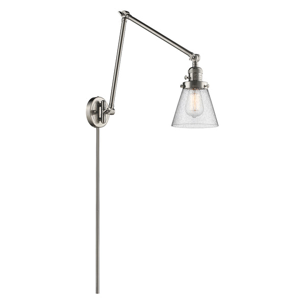 Cone Swing Arm shown in the Brushed Satin Nickel finish with a Seedy shade