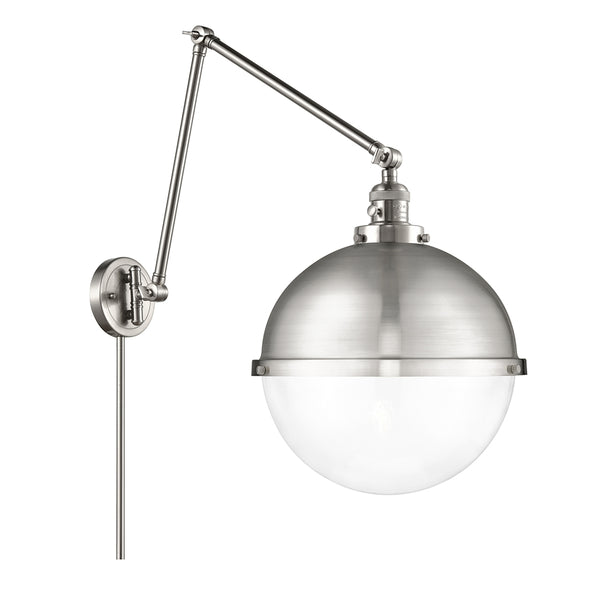 Hampden Swing Arm shown in the Brushed Satin Nickel finish with a Clear shade
