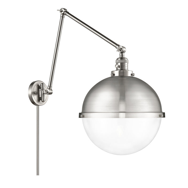 Hampden Swing Arm shown in the Brushed Satin Nickel finish with a Clear shade