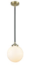 Innovations Lighting Beacon 1-100 watt 8 inch Black Antique Brass Mini Pendant Gloss White glass  Hang Straight Swivel 2841SBABG2018