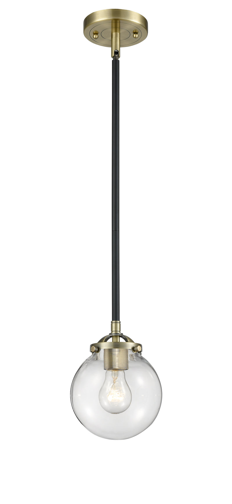 Innovations Lighting Beacon 1-80 watt 6 inch Black Antique Brass Mini Pendant  Clear glass   Hang Straight Swivel 2841SBABG2026