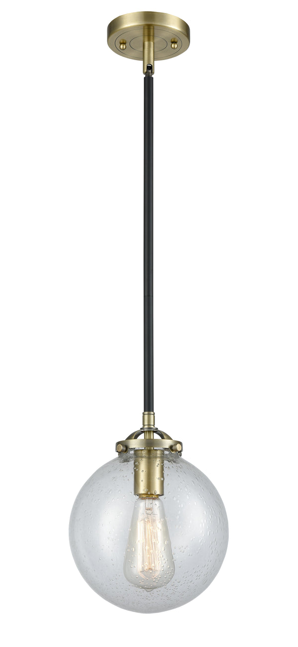 Innovations Lighting Beacon 1-100 watt 8 inch Black Antique Brass Mini Pendant  Seedy glass   Hang Straight Swivel 2841SBABG2048