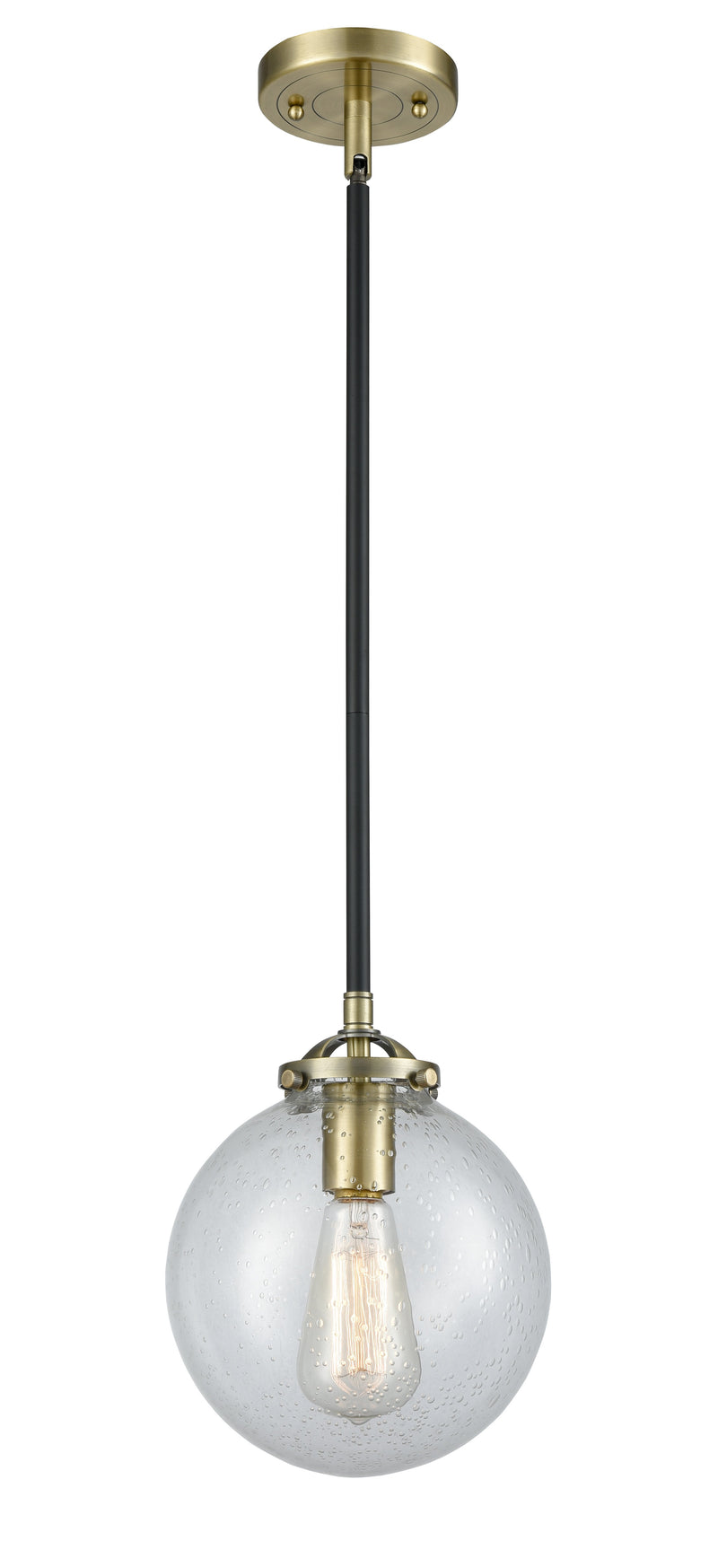 Innovations Lighting Beacon 1-100 watt 8 inch Black Antique Brass Mini Pendant  Seedy glass   Hang Straight Swivel 2841SBABG2048