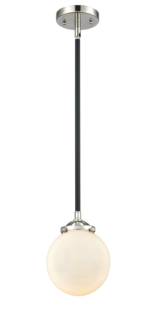 Innovations Lighting Beacon 1-80 watt 6 inch Black Polished Nickel Mini Pendant Gloss White glass  Hang Straight Swivel 2841SBPNG2016