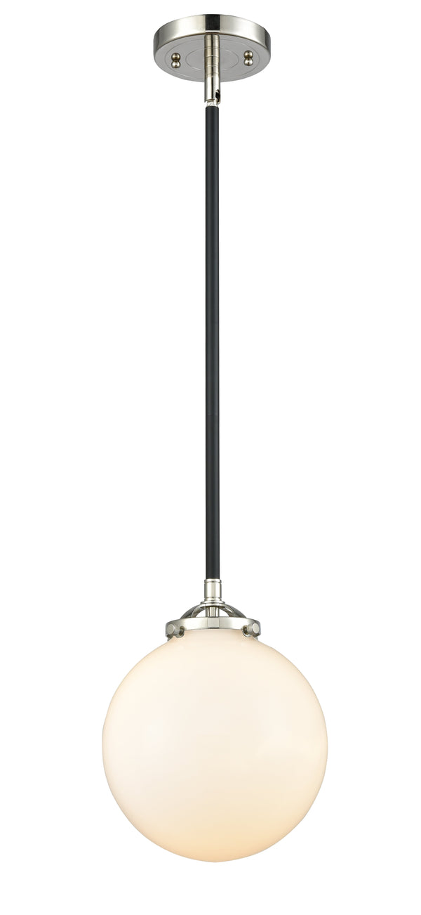 Innovations Lighting Beacon 1-100 watt 8 inch Black Polished Nickel Mini Pendant Gloss White glass  Hang Straight Swivel 2841SBPNG2018