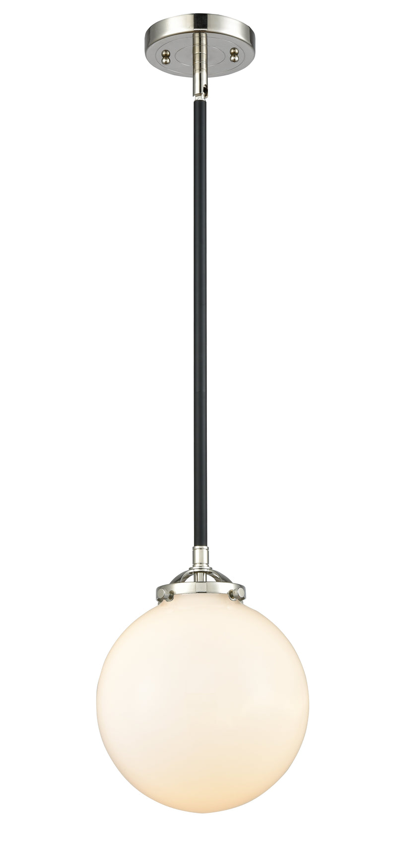 Innovations Lighting Beacon 1-100 watt 8 inch Black Polished Nickel Mini Pendant Gloss White glass  Hang Straight Swivel 2841SBPNG2018