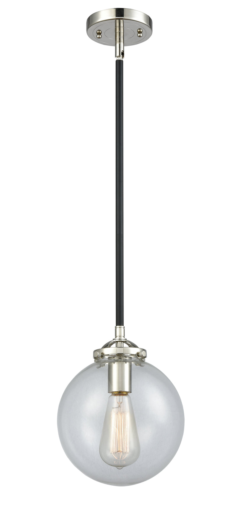 Innovations Lighting Beacon 1-100 watt 8 inch Black Polished Nickel Mini Pendant  Clear glass   Hang Straight Swivel 2841SBPNG2028