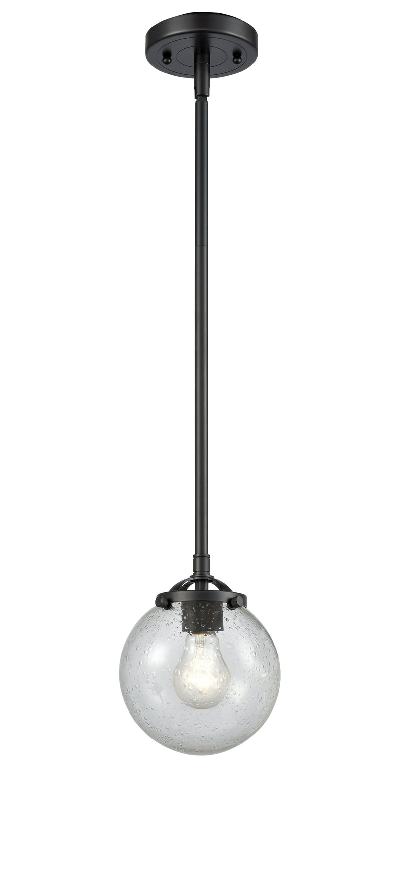 Innovations Lighting Beacon 1-80 watt 6 inch Oil Rubbed Bronze Mini Pendant  Seedy glass   Hang Straight Swivel 2841SOBG2046