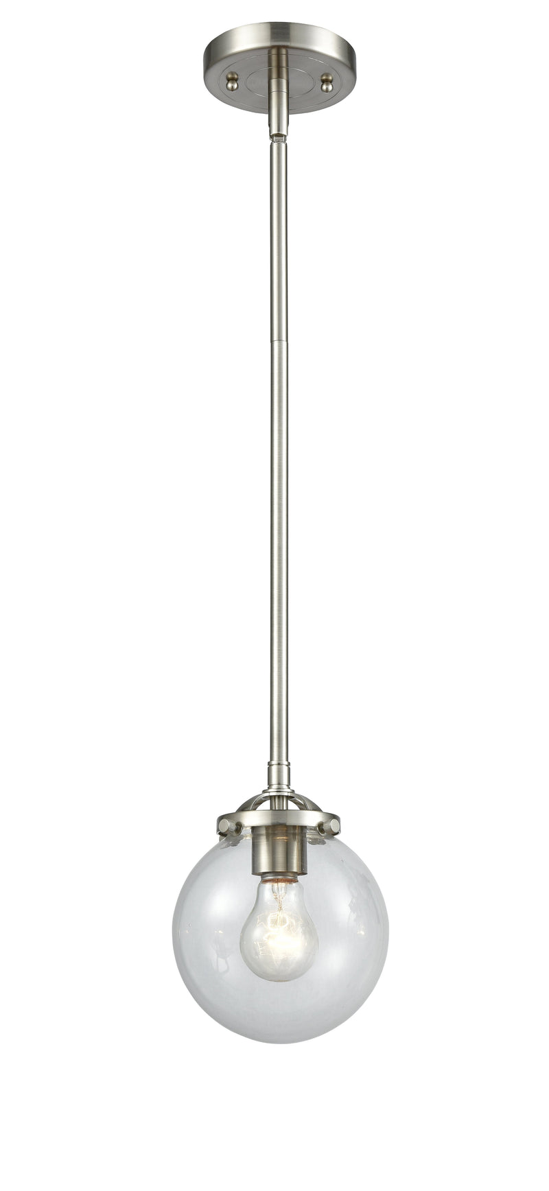 Innovations Lighting Beacon 1-80 watt 6 inch Brushed Satin Nickel Mini Pendant  Clear glass   Hang Straight Swivel 2841SSNG2026