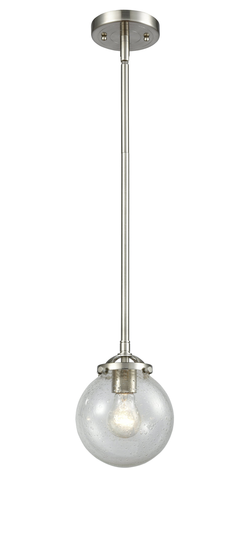 Innovations Lighting Beacon 1-80 watt 6 inch Brushed Satin Nickel Mini Pendant  Seedy glass   Hang Straight Swivel 2841SSNG2046