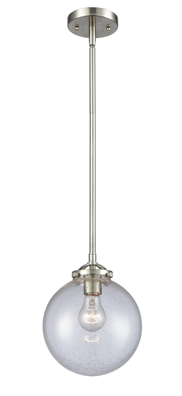 Innovations Lighting Beacon 1-100 watt 8 inch Brushed Satin Nickel Mini Pendant  Seedy glass   Hang Straight Swivel 2841SSNG2048