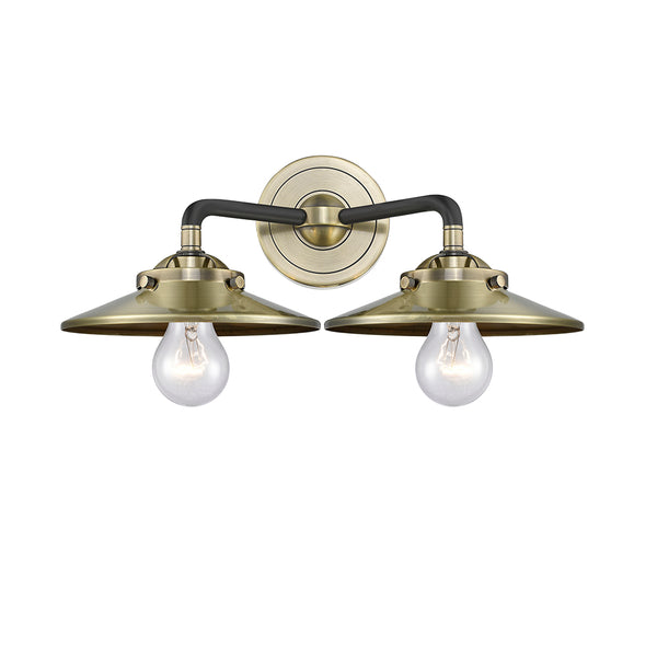 Railroad Bath Vanity Light shown in the Black Antique Brass finish with a Antique Brass shade