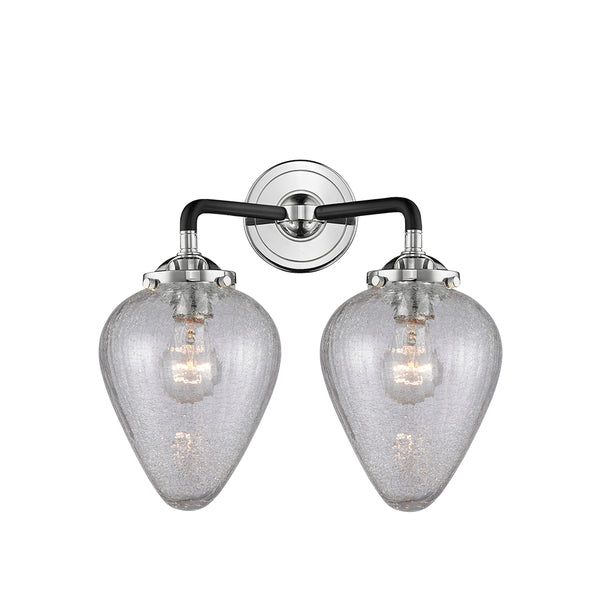Geneseo Bath Vanity Light shown in the Black Polished Nickel finish with a Clear Crackled shade